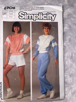 UNCUT Simplicity 6906 Vintage 1980s sewing pattern Color Block jogging suit