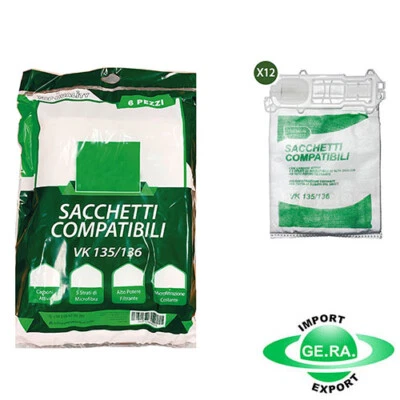 KIT 12 SACCHETTI VORWERK FOLLETTO KOBOLD COMPATIBILI 135 136 (NO 200 220 135)