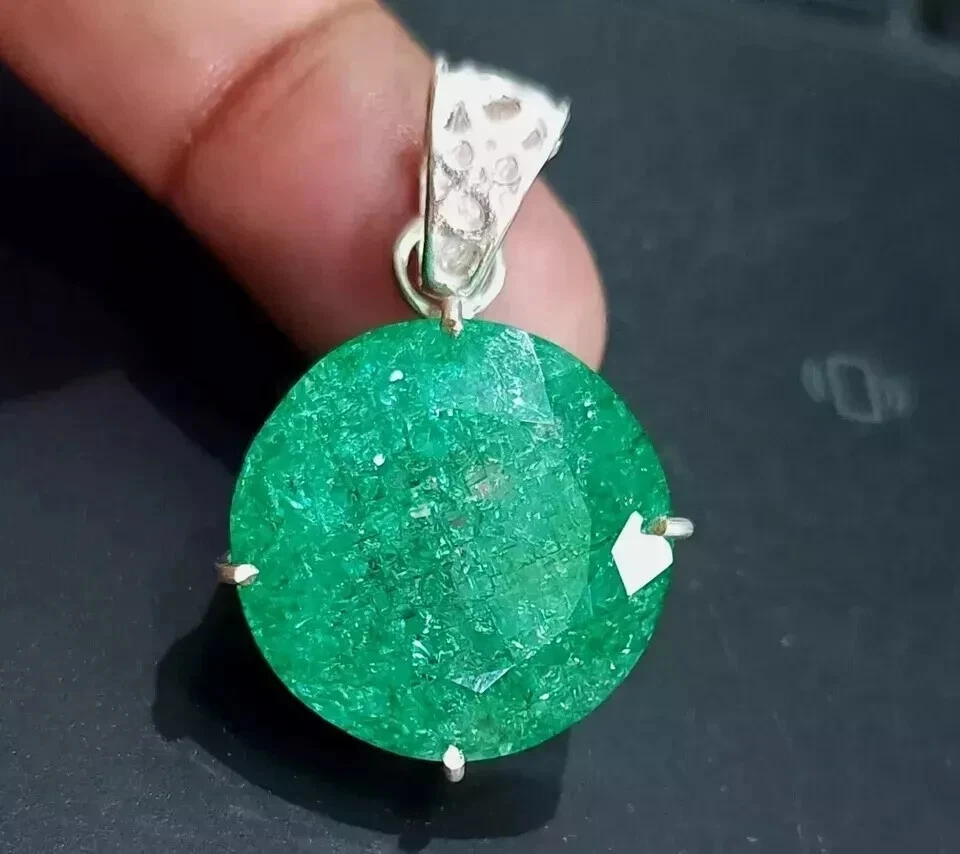 Naturale Certificato Verde Smeraldo Loose Gemma 925 Argento Massiccio Ciondolo - Immagine 4 di 4