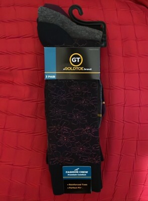 Gold Toe Men's 3-Pair Dress Crew Socks Flower Black Gray Size 6-12.5 | eBay