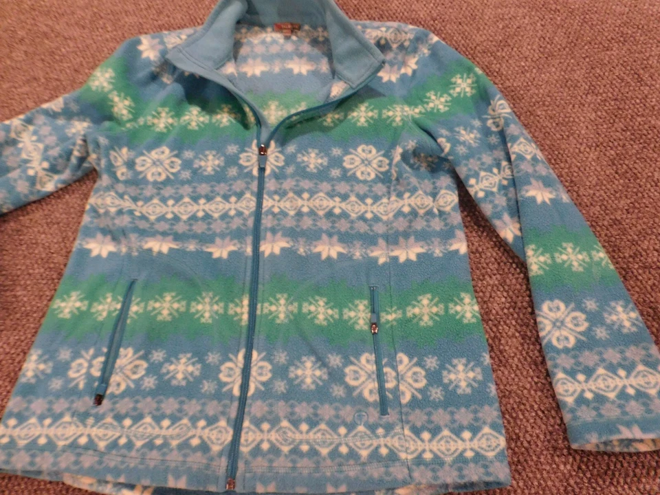 Talbots Jacket Medium blue fleece women striped Full Zip geometric holidays - Image 2 of 4
