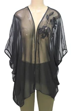 Fantasies by Morgan Taylor Floral Lace Kimono Boho Top Sheer Black Size M