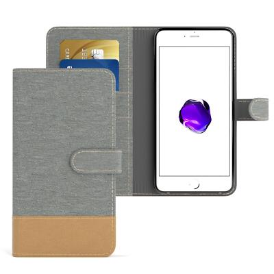 Tasche f. Apple iPhone 8 / 7 Plus Jeans Cover Handy Schutz Hülle Case Hellgrau
