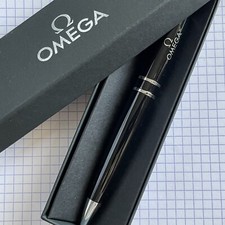 Stylo à bille noir OMEGA + boîte de présentation (article promo rare) BESOIN D'UNE NOUVELLE RECHARGE !