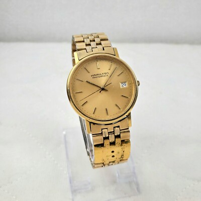 RARE VINTAGE HAMILTON MASTERPIECE 10K GOLD FILLED QUARTZ MENS WATCH NEW  BATTERY