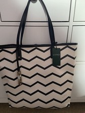 BNWT STUNNING BLACK AND VANILLA STRIPED RALPH LAUREN TOTE BAG RRP £200