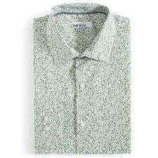 Bar III Men's Slim Fit Stretch Dress Shirt  White Green  Small