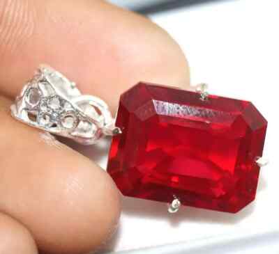 22 Ct Natural Burmese Red Ruby Emerald Cut  Pendant AGL Certified Gemstone