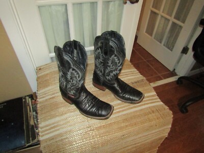Texas Country Black Caiman Embossed Leather Square Toe Cowboy Boot Mens 7 Mex 26