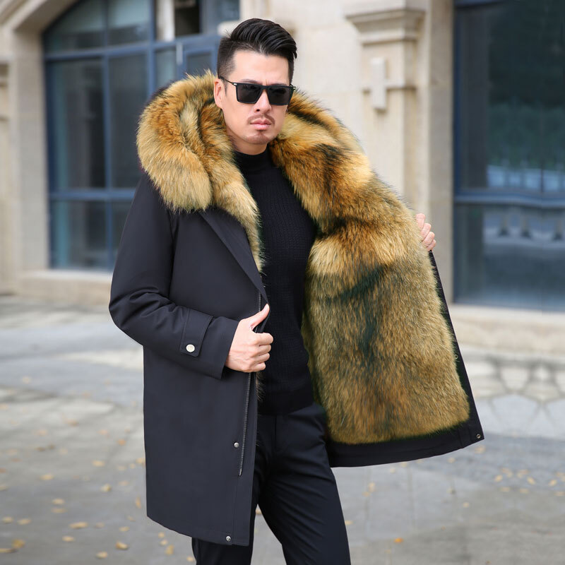 Mid-length Fur Coat New Parka Men's Winter Mink Liner Removable