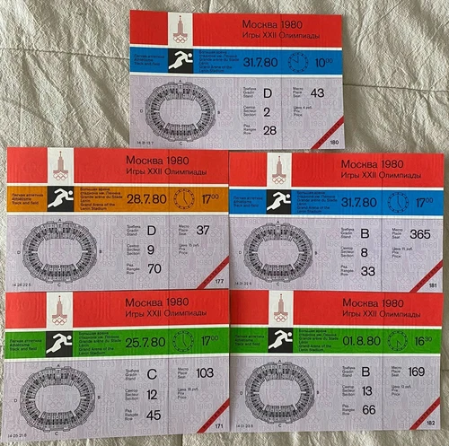 1980 Moscow Summer Olympic 5 x Tickets UNUSED!