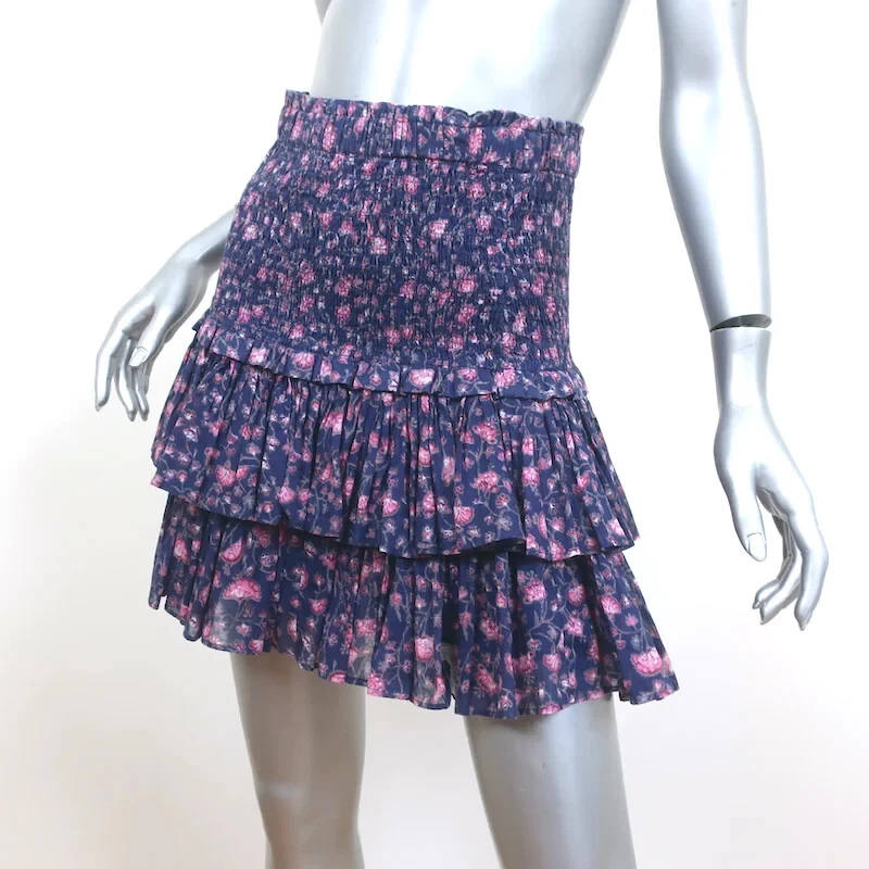 Isabel Marant Etoile Naomi Midnight Smocked Floral Print Cotton Mini Skirt XL 42