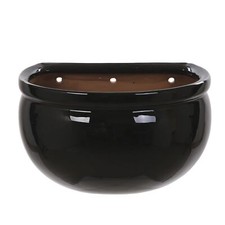 Gloss Black Ceramic Wall Mounted Planter Front Proof Half Moon Garden Pot 