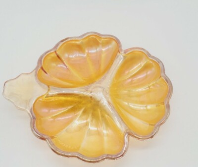 Vintage Jeanette Marigold Carnival Glass Three section candy /trinket dish