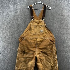 Carhartt Overalls Men 42x30 Beige Double Knee Duck Canvas Insulated Straight Leg