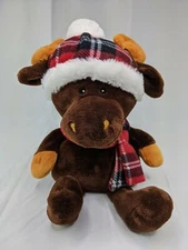 Wishpets Carol Moose Plush Brown Flannel Hat Scarf 19 Inch 2013 Stuffed Animal