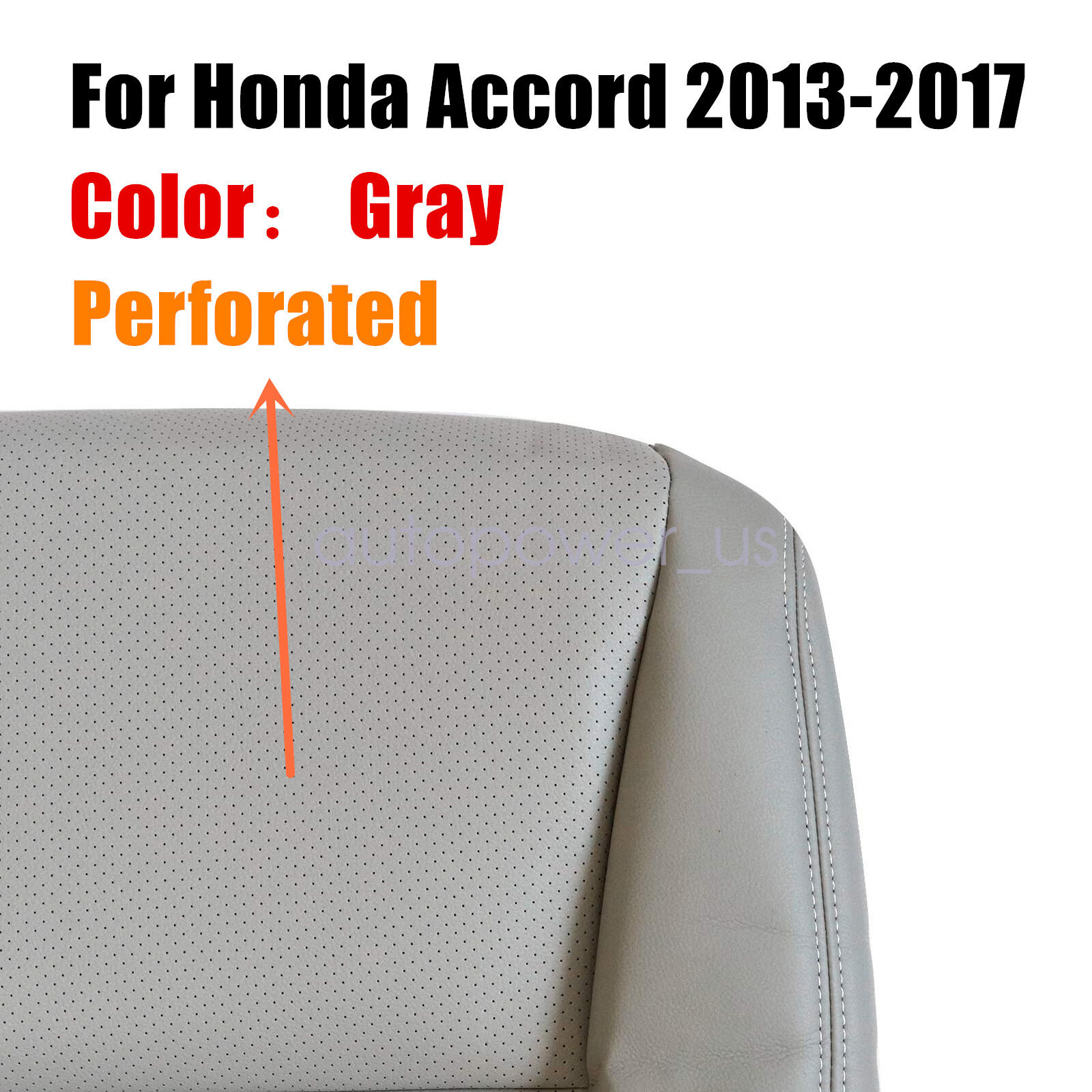 For 2013-2017 Honda Accord Front Side Bottom & Top Seat Cover Gray Perforated