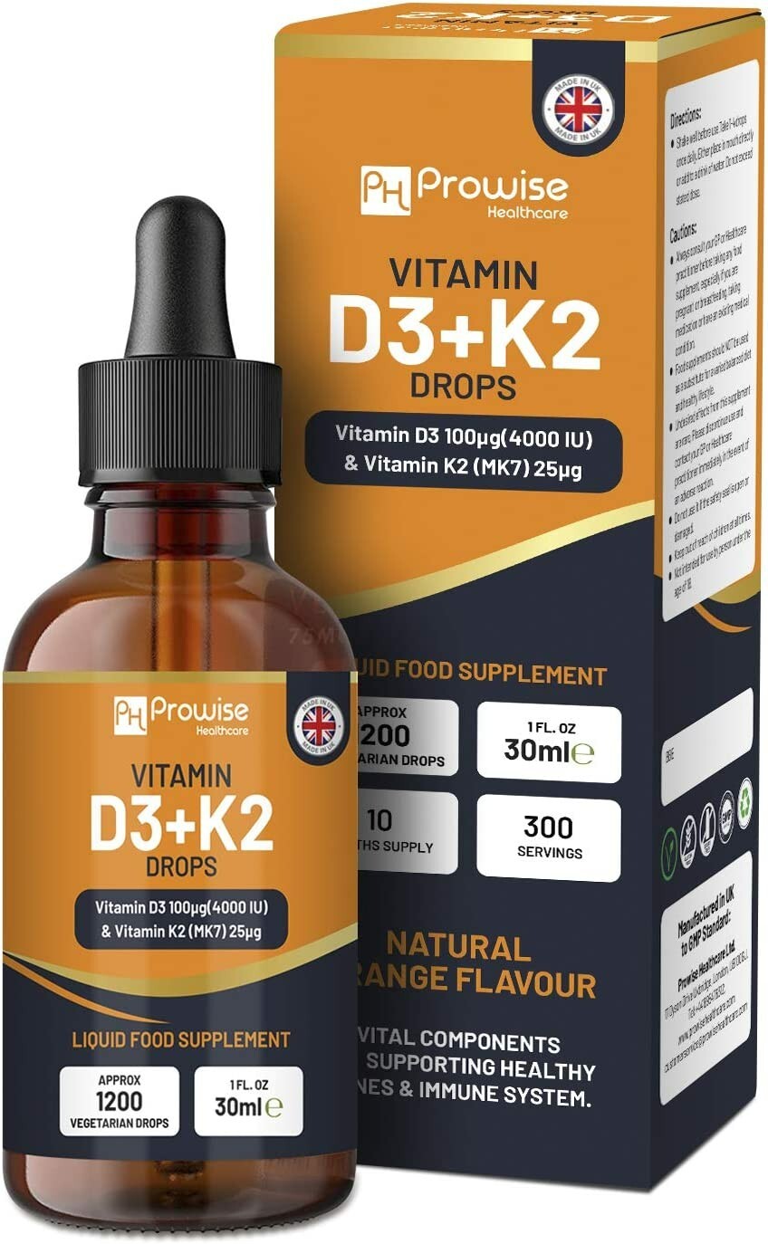 Vitamin D3 K2 Spray Liquid Drops - 30ml 300 Drops - Vit D High Strength 4000iu