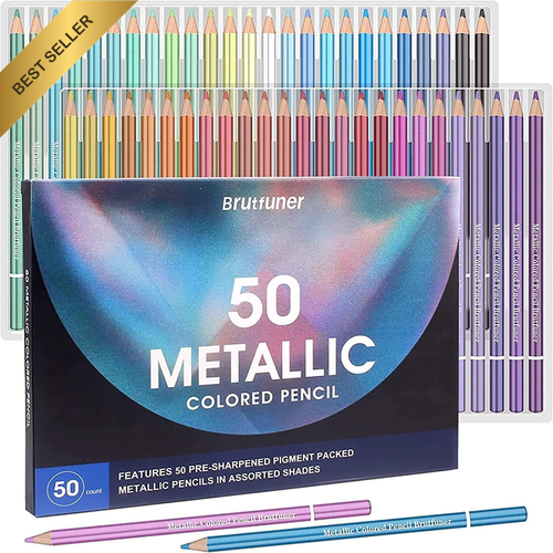 50 Metallic Colored Pencils, Soft Core Set for Adult Coloring, Drawing, and Shad - Picture 8 of 12