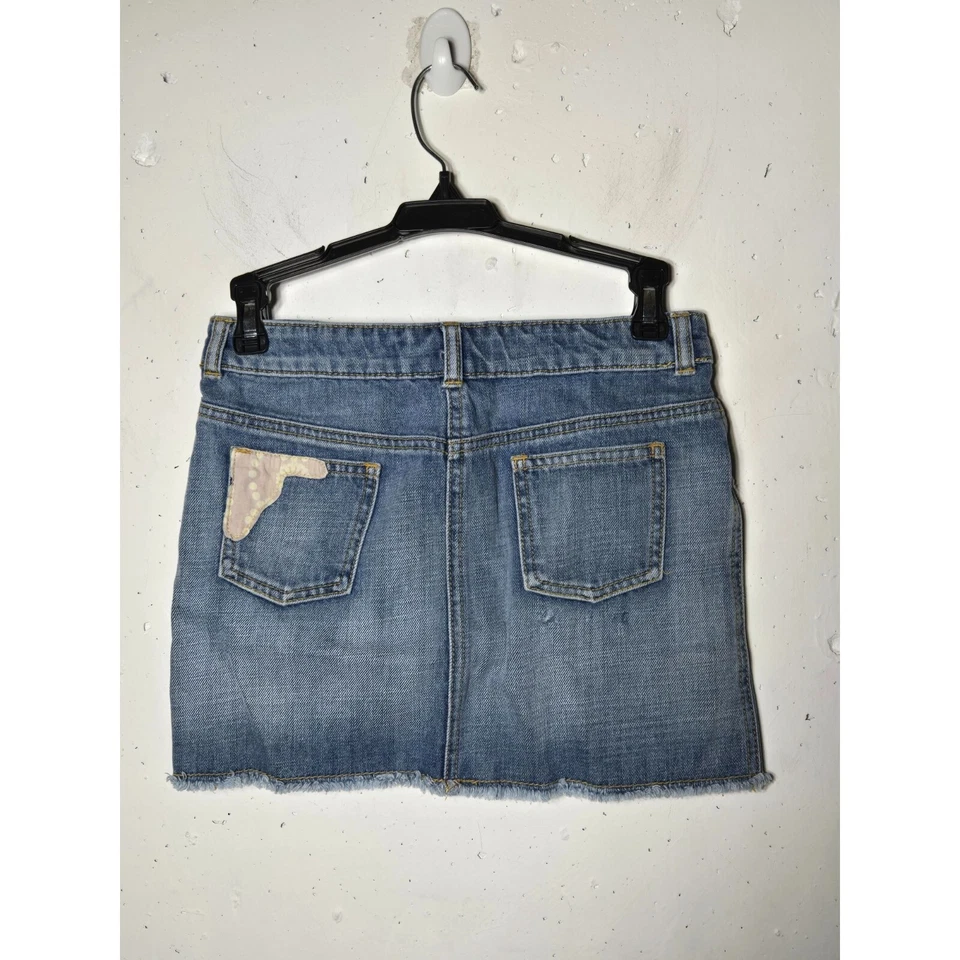 Y2k 2006 Old Navy Girls Patchwork Denim Blue Jean Skirt Size 12 2000s Patch - Image 2 of 4