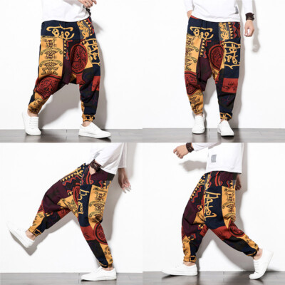Men Cotton Linen Harem Pants Fashion Hip Hop Bloomers Trousers Casual