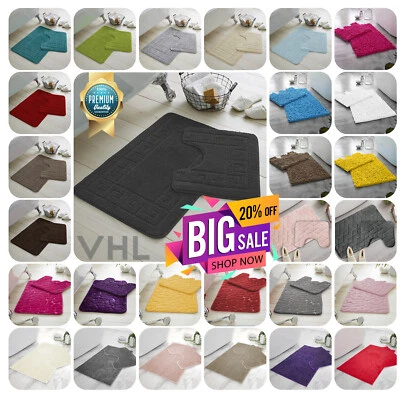 GAVENO CAVAILIA® 2Pcs Bath Mat Set Pedestal Non Slip Super Soft Absorbent Toilet Bathroom Rugs UK