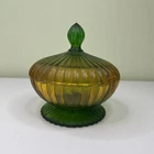 Jeanette Glass Footed/Wide Lid W/Handle Bowl Green Faded To Orange VINTAGE-1960