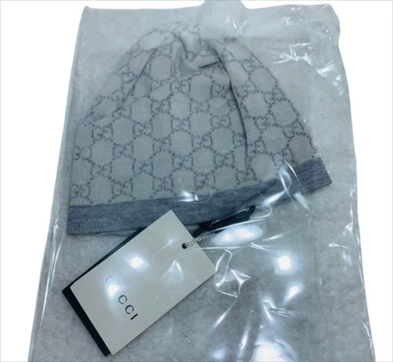 GUCCI Blanco Gris GG Lana Gorro Talla: L Cabeza Cir.: 56 cm 22 pulgadas Sin usar Foto 2 de 4