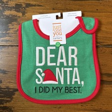 Carter's "Dear Santa I Did My Best" Baby Bib Green  Red Holiday Christmas NEW