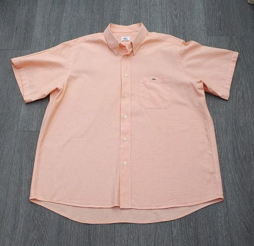 Lacoste Mens Shirt Size 44 XL Peach Salmon Summer Smart Short Sleeve Old Money