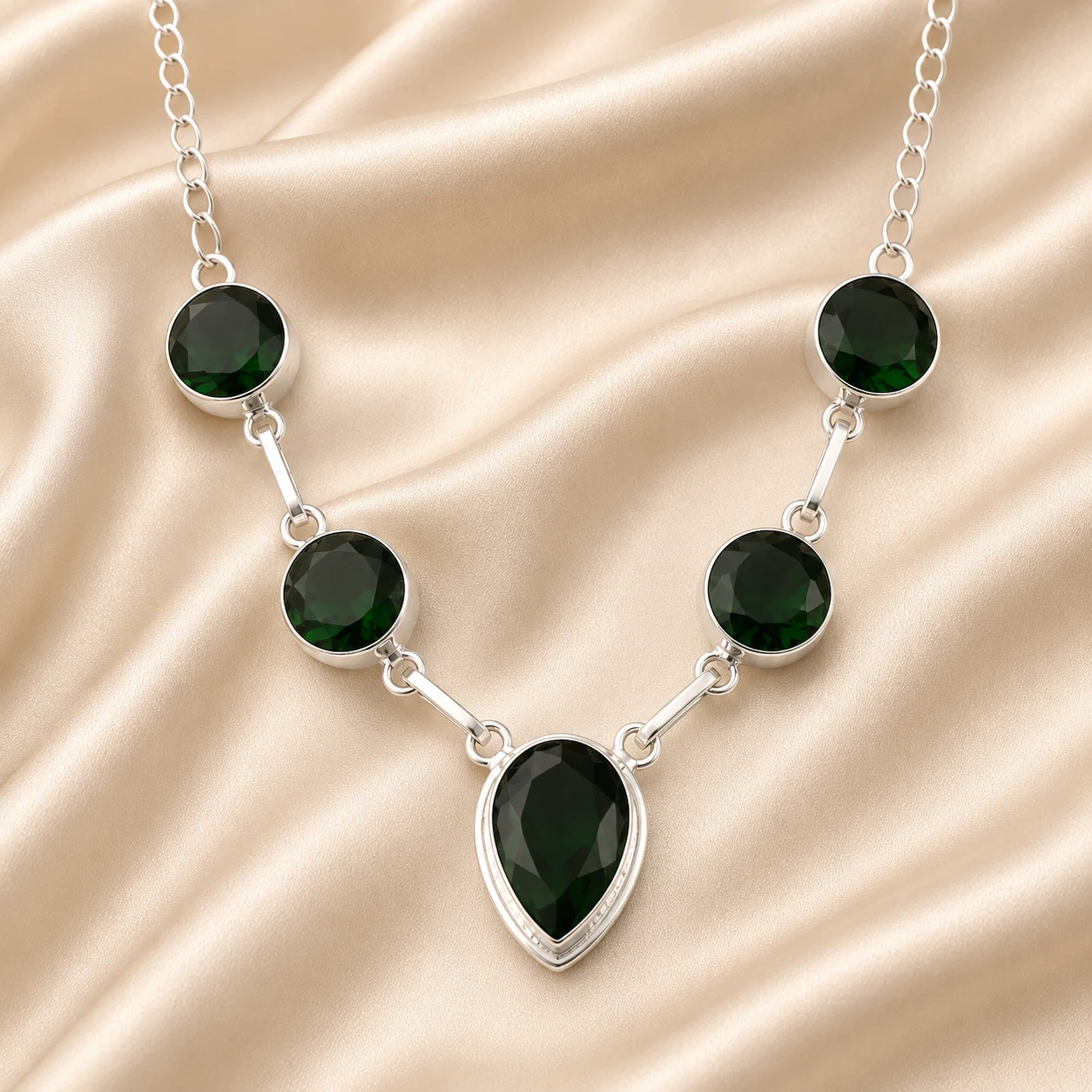 Green Tourmaline Gemstone 925 Serling Silver Pear Cut Necklace 16-18" For Mother