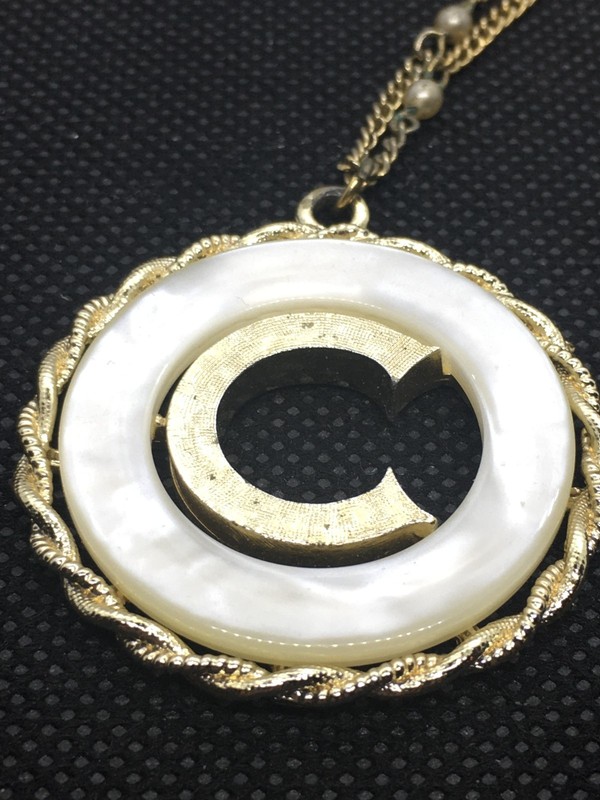 Vintage Gold-Tone and Faux Pearl BSK B.S.K. Initial Letter C Pendant Necklace