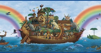 7 Rolls-Easy Walls~Majesty Blue Noah's Ark Portrait Wallpaper Border~105 ft