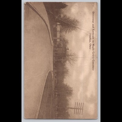 Antique Postcard Driveway and Entrance to Maple Grove Cemetery, Findlay, Ohio