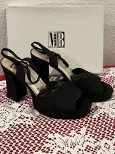 Suede 5  Black Heel Pumps Vintage  90s  Mixed Blues  Grunge Ankle Strap Size 9