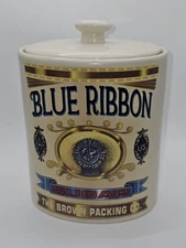 Corner Grocery/Roshco, Inc. Blue Ribbon Ceramic Sugar Canister 