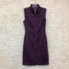 Tommy Hilfiger Dress 6 Women Purple Sleeveless Sheath Full Zip Mock Neck Stretch