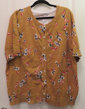 WOMAN WITHIN WOMEN 22/24 Size 1X Short Sleeve Cardigan GOLD FLORAL NWOT
