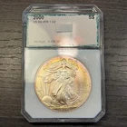 2000 $1 ASE Silver Eagle Dollar, *Ungraded* PCI Holder, Nicely Rainbow Toned
