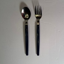 Set of 14 VTG MCM Stainless Blue Plastic Handle 6" Childs Flatware Silverware