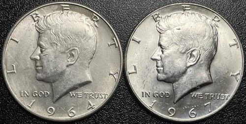 Uncirculated John F. Kennedy Half Dollars 90% Silver 1964 and 40% Silver 1967