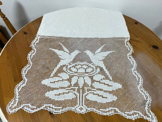 Antique Handmade Linen & Lace Nightdress Case. Lovebirds