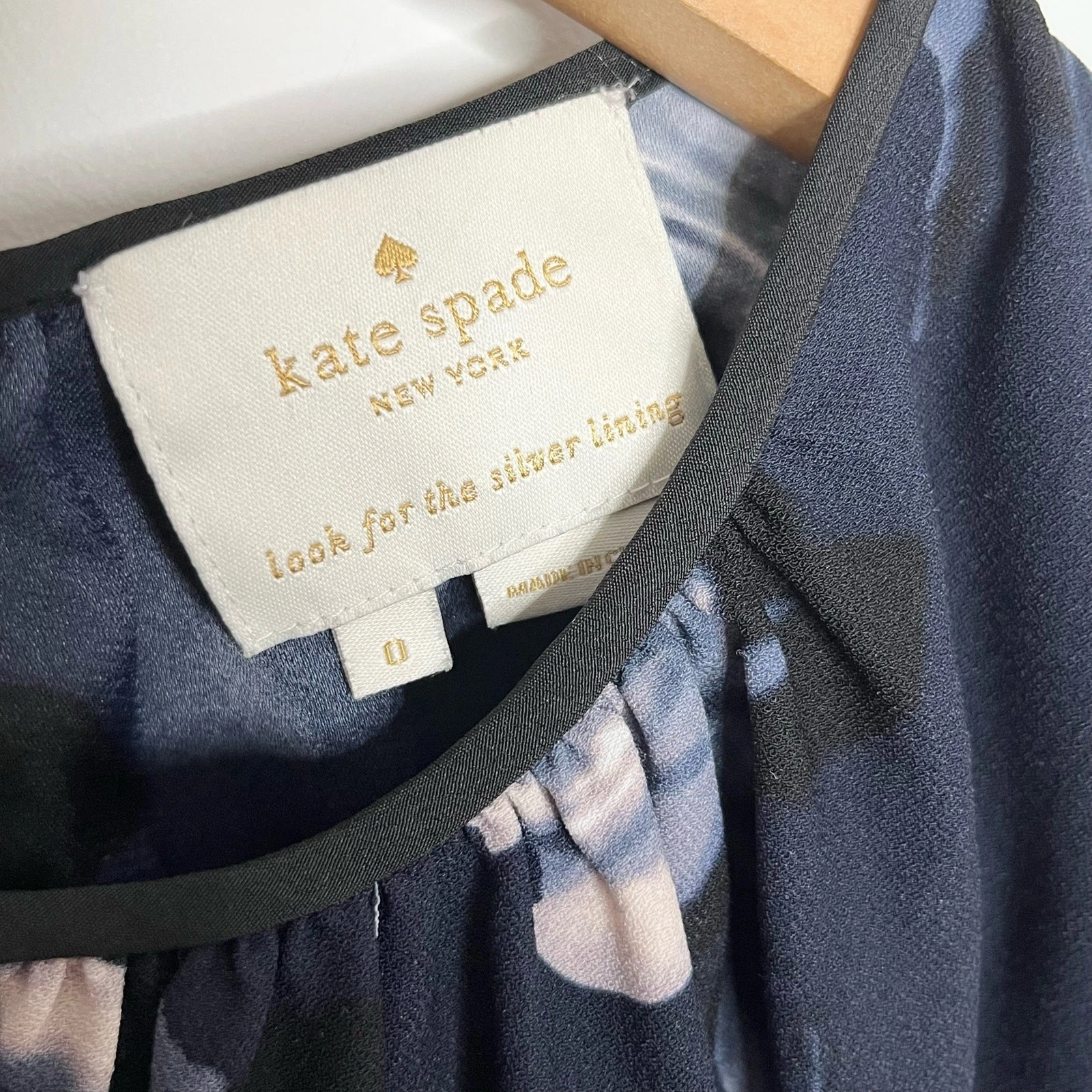 Abito donna Kate Spade New York rosa notte taglia 0 blu navy rosedew floreale crepe