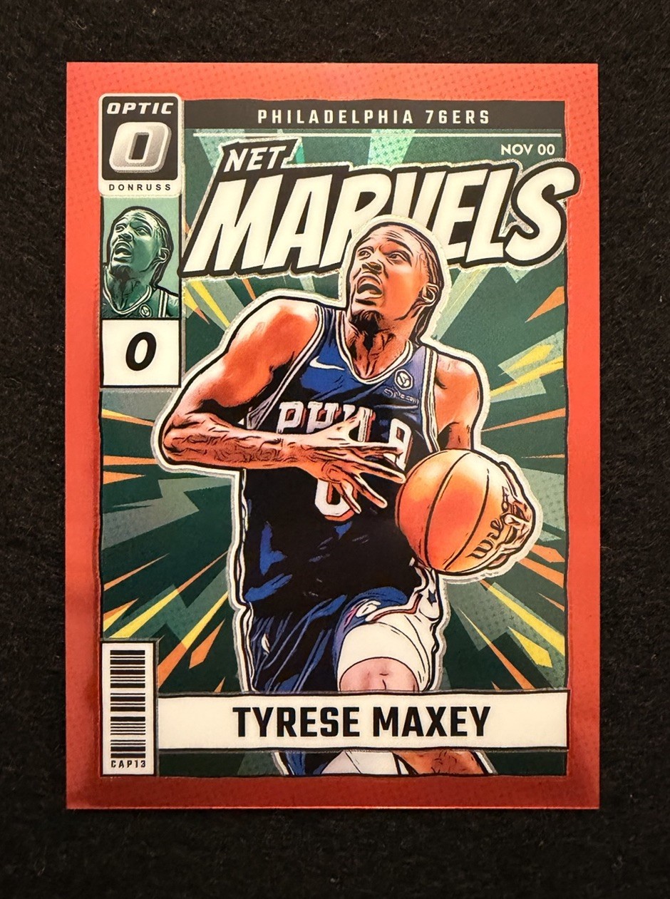 2024-25 Panini Donruss Optic Net Marvels SSP Tyrese Maxey #19 Red Prizm /99