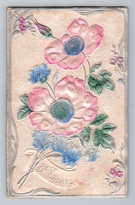 Beautiful Handpainted Blooming Flower  Best Wishes Greeting Postcard Embossed