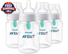 Anti-Colic Baby Bottle 9oz with Airfree Vent  Flow 2 Nipples, 4 Pack