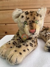 Vintage Mohair Steiff Leopard Cat Plush Recli...