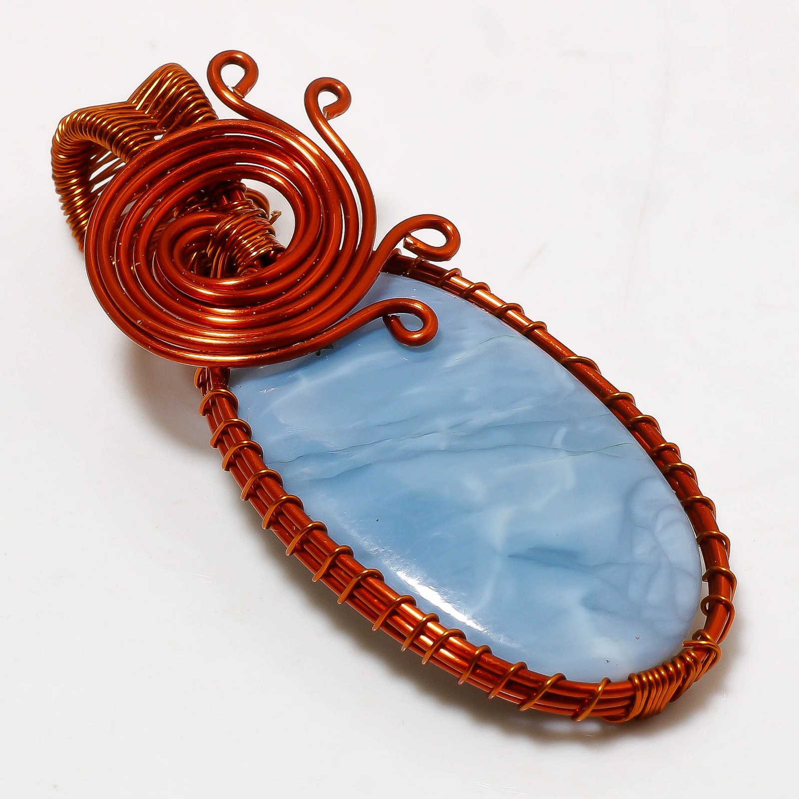 Blue Opal Gemstone Handmade Gift Wire Wrap Copper Jewelry Pendant 2.70