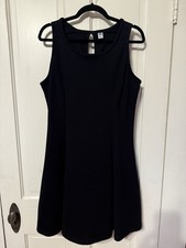 Warm Knit Little Black Dress with Scoop Neck and Keyhole Button Closure Back
