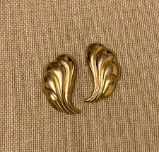 Vintage Gold Tone Earrings Wings Swirl Feather Pierced Post